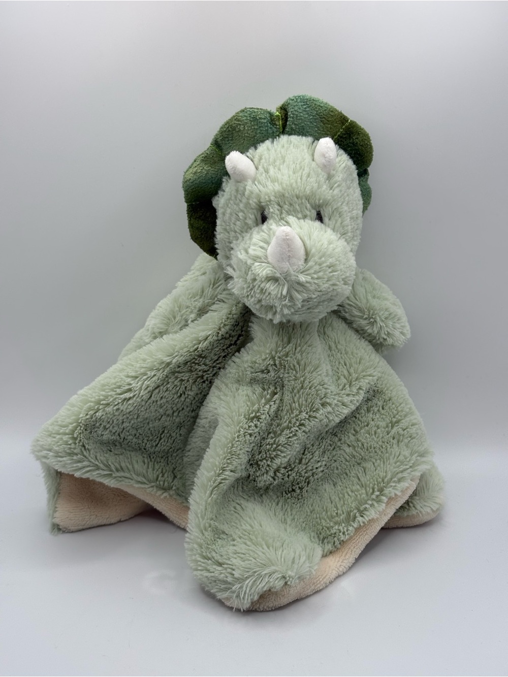 Kellytoy Triceratops Dinosaur Rattle Lovey Plush Embroidered Eyes Green 13" Soft